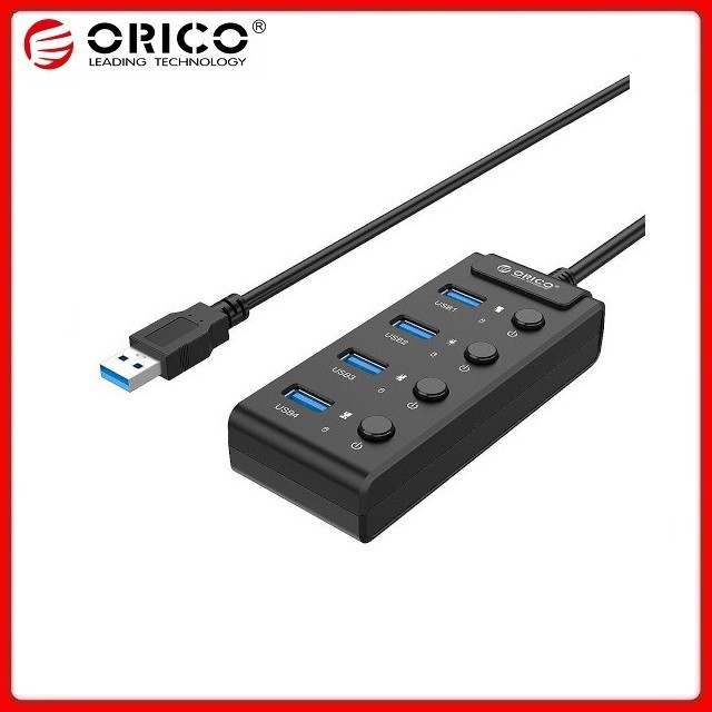 Bộ chia USB 3.0 ORICO W9PH4-U3-BK Hub 4 Cổng Có Công Tắc Riêng Màu Đen - Hàng Chính Hãng BH 12 Tháng Viscom