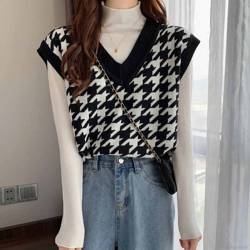 Áo khoác len dày không tay dáng rộng họa tiết sọc thời trang | BigBuy360 - bigbuy360.vn