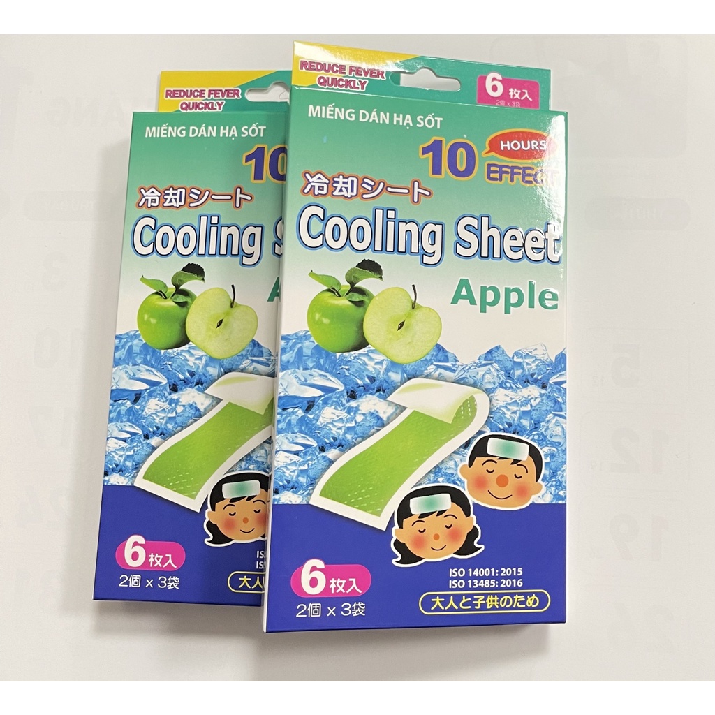 Miếng dán lạnh làm mát cơ thể, chống nóng hạ sốt cho người lớn và trẻ Cooling Sheet Apple hạ nhiệt nhanh an toàn 6 miếng