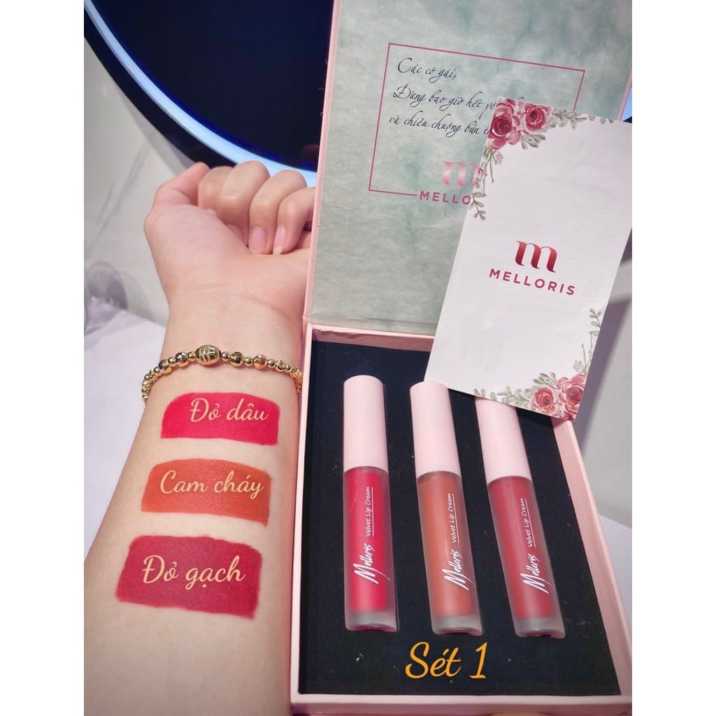 Set 3 son kem lì Melloris -bền màu, không khô môi