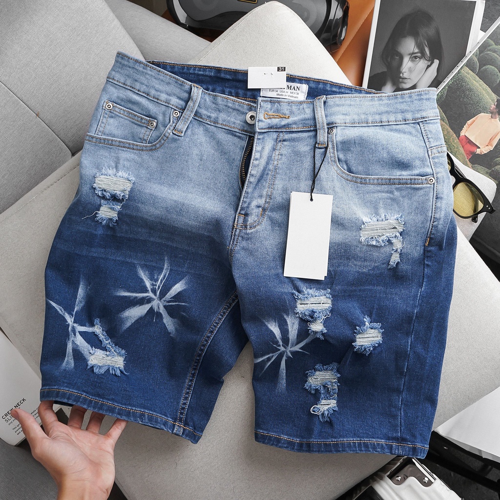 Quần short jean nam cao cấp jean co giãn dáng suông vnxk