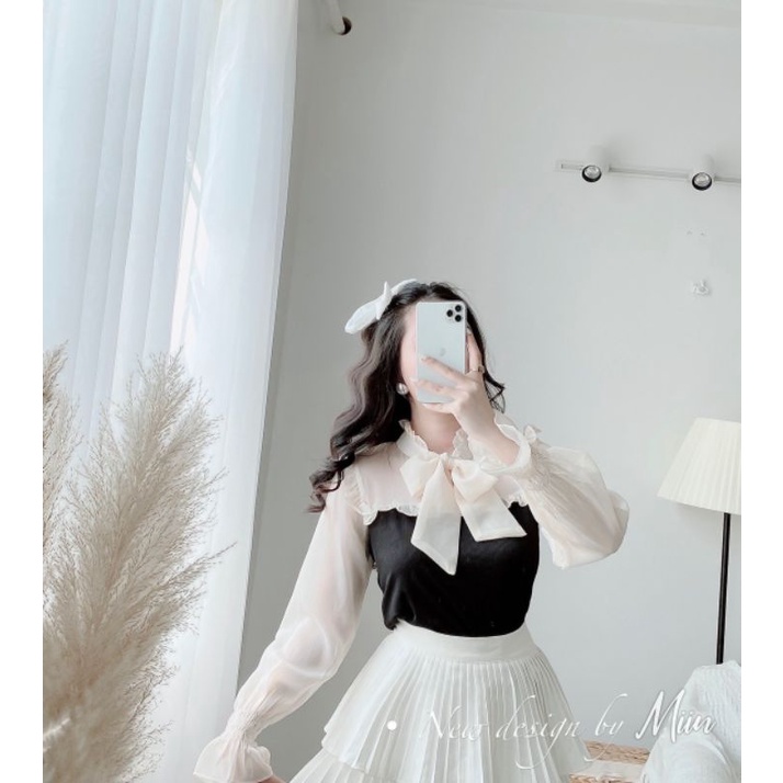 Áo len tăm đen phối cổ nơ | BigBuy360 - bigbuy360.vn