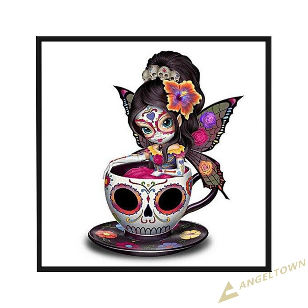 Not Full Embroidery DIY Big Eyes Doll in Teacup Printed Cross Stitch Crafts