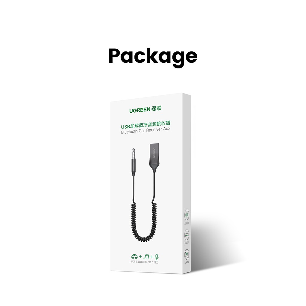 Thiết bị nhận tín hiệu âm thanh bluetooth 5.0 UGREEN có giắc cắm 3.5mm cho xe hơi