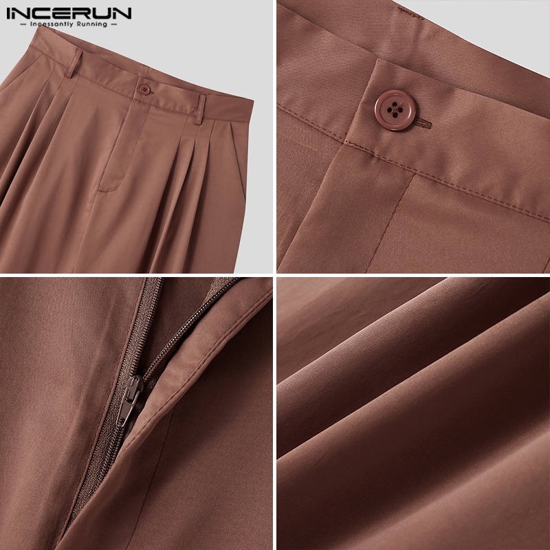 Quần dài INCERUN ống rộng màu sắc đơn giản dành cho nam