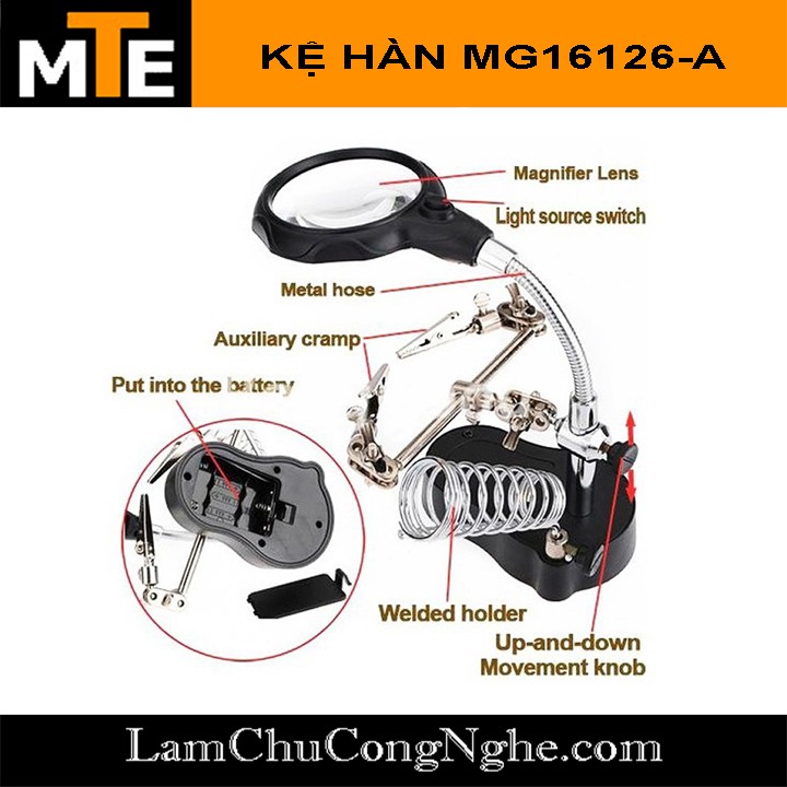 Giá đỡ mỏ hàn kệ hàn loại xịn có tay kẹp + kính lúp + đèn led đi kèm