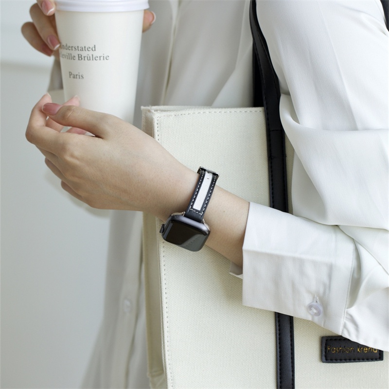 Dây Đeo Vải canvas + Da Cho Đồng Hồ Thông Minh Apple Watch 41mm 45mm 38mm 40mm 42mm 44mm iwatch 7 6 se 5 4 3