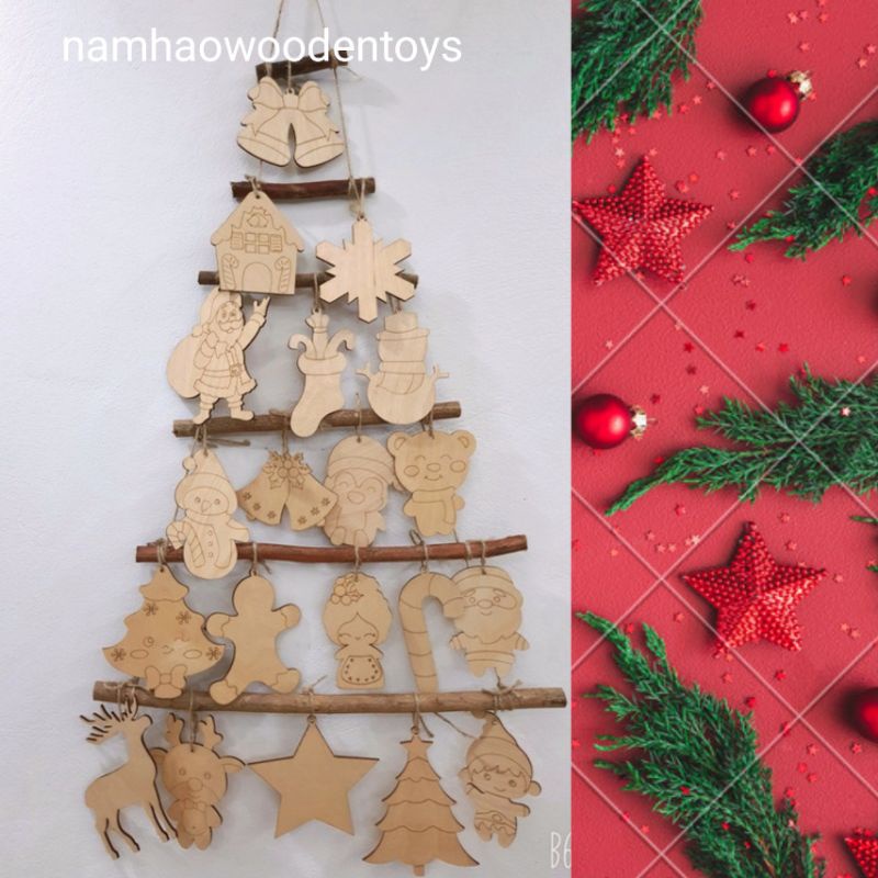 Cây Thông Noel Gỗ Trang Trí 7 Thanh, Tặng Dây Thừng, Dây Đèn, Không Phụ Kiện - Bộ 7 Cây Gỗ Tự Nhiên Thông Noel - Thỏ Sồi