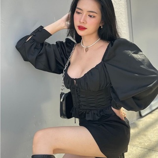 Áo Corset Lụa Tay Phồng Cột Dây Xinh Xắn