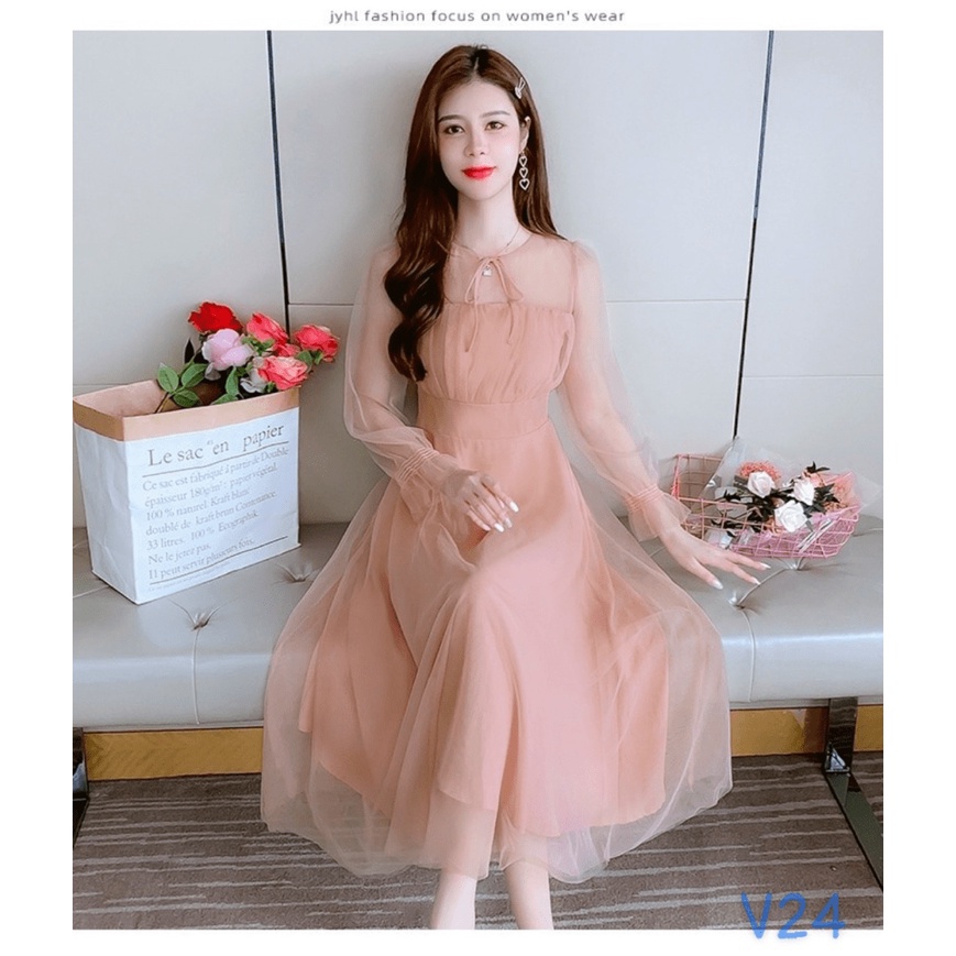 ĐẦM XÒE LƯỚI HỒNG BABY TINH TẾ DỰ TIỆC NHẸ NHÀNG UP (HÀNG QUẢNG CHÂU)