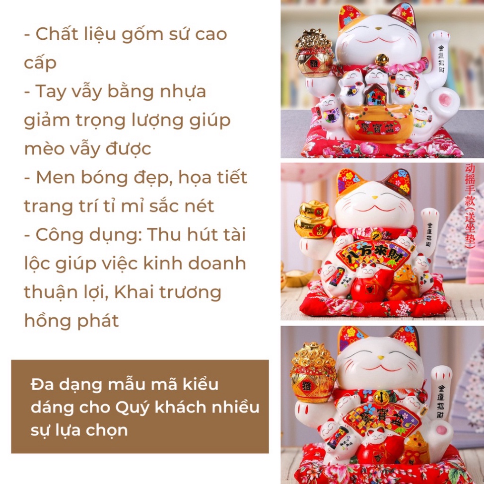 Mèo Thần Tài vẫy tay Mèo May Mắn Mèo Tài lộc Nhật Bản Maneki Neko bắng gốm sứ 20cm