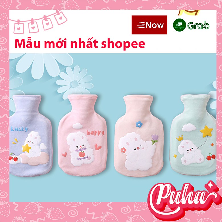 Túi chườm nóng Puha 350ml sưởi ấm bụng dùng cho các bạn nữ đau bụng kinh nguyệt, kích thước 12cm *19cm.