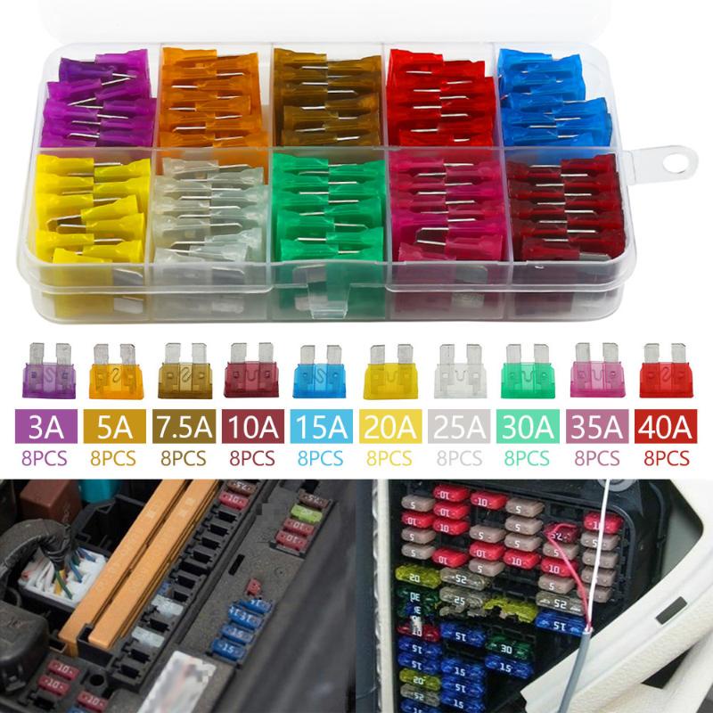 Bộ 80 Cầu Chì Tiêu Chuẩn 12V 3 5 7.5 10 15 20 40