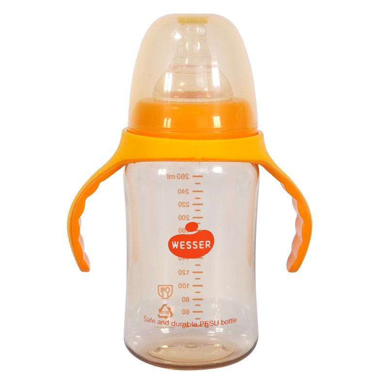 Bình sữa cao cấp cổ rộng có tay cầm - 260ml PPSU Wesser