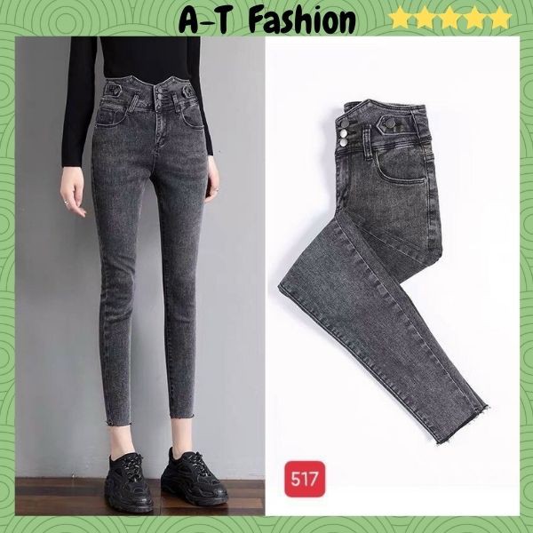 Quần Jean Nữ Mẫu Mới 2021 ❤️FREESHIP❤️ Quần Bò Nữ Lưng Cao Màu Xám Phối Đai Kiểu 3 Nút Sang Chảnh A-T Fashion - QJNUM517