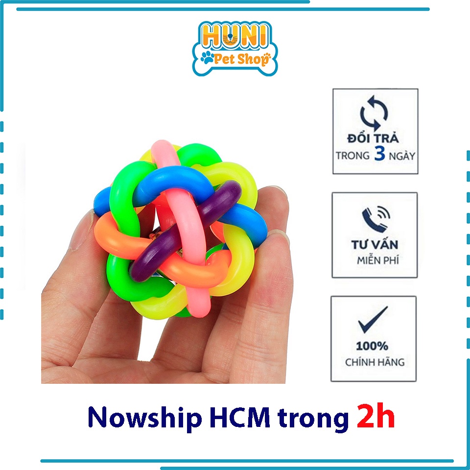 Đồ chơi cho chó gặm banh bảy màu có chuông đồ chơi cho chó con - Huni Petshop