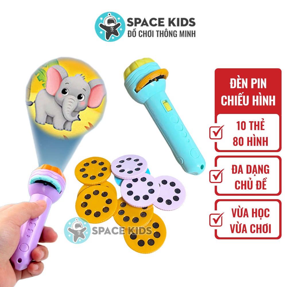 Đồ chơi cho bé Đèn pin chiếu 80 hình ảnh nhiều chủ đề, Đồ chơi thông minh Space Kids