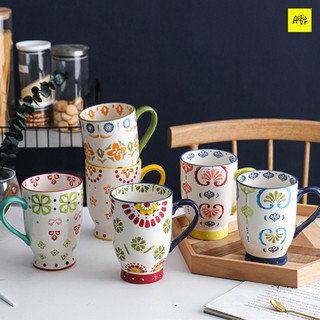 Cốc sứ uống trà, cafe - họa tiết vẽ tay - 500ml dáng cao độc đáo - phong cách Bắc Âu