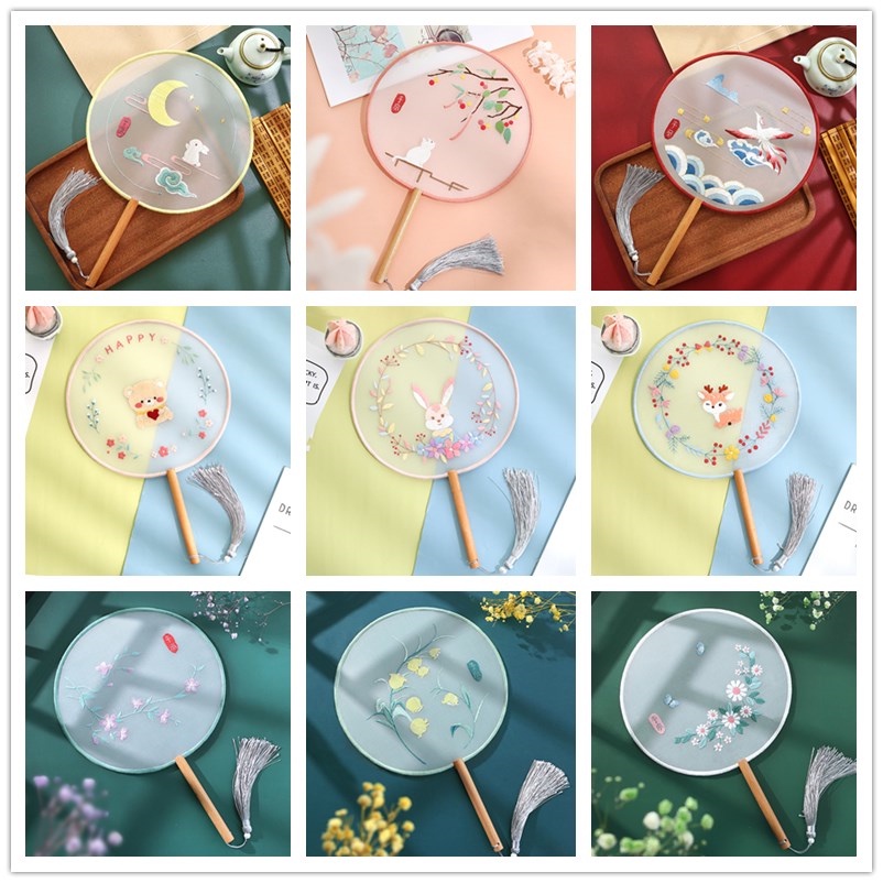 Thêu Handmade/Quạt thêu kiểu cổ trang phiên bản mới DIY