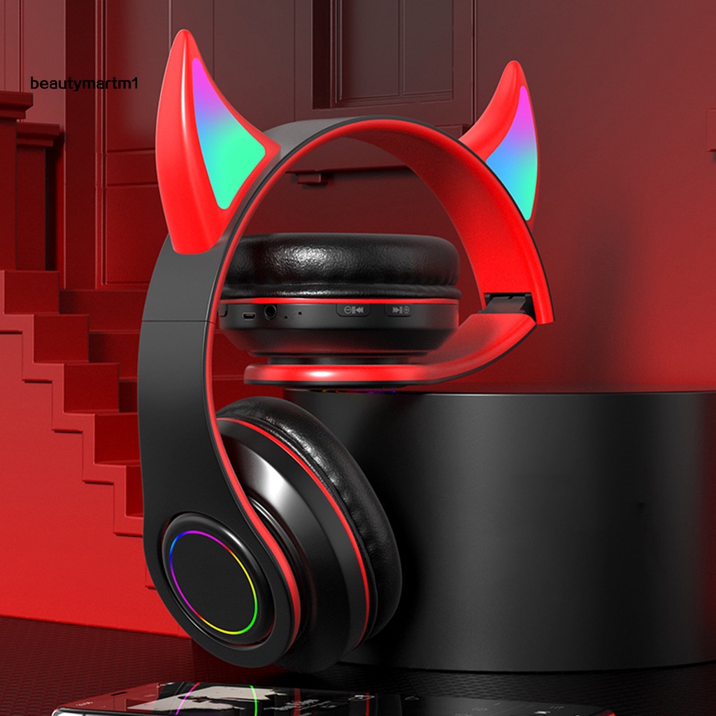 Tai Nghe Bluetooth Không Dây Beautymartm1 Có Đèn LED Hình Tai Quỷ Dễ Thương