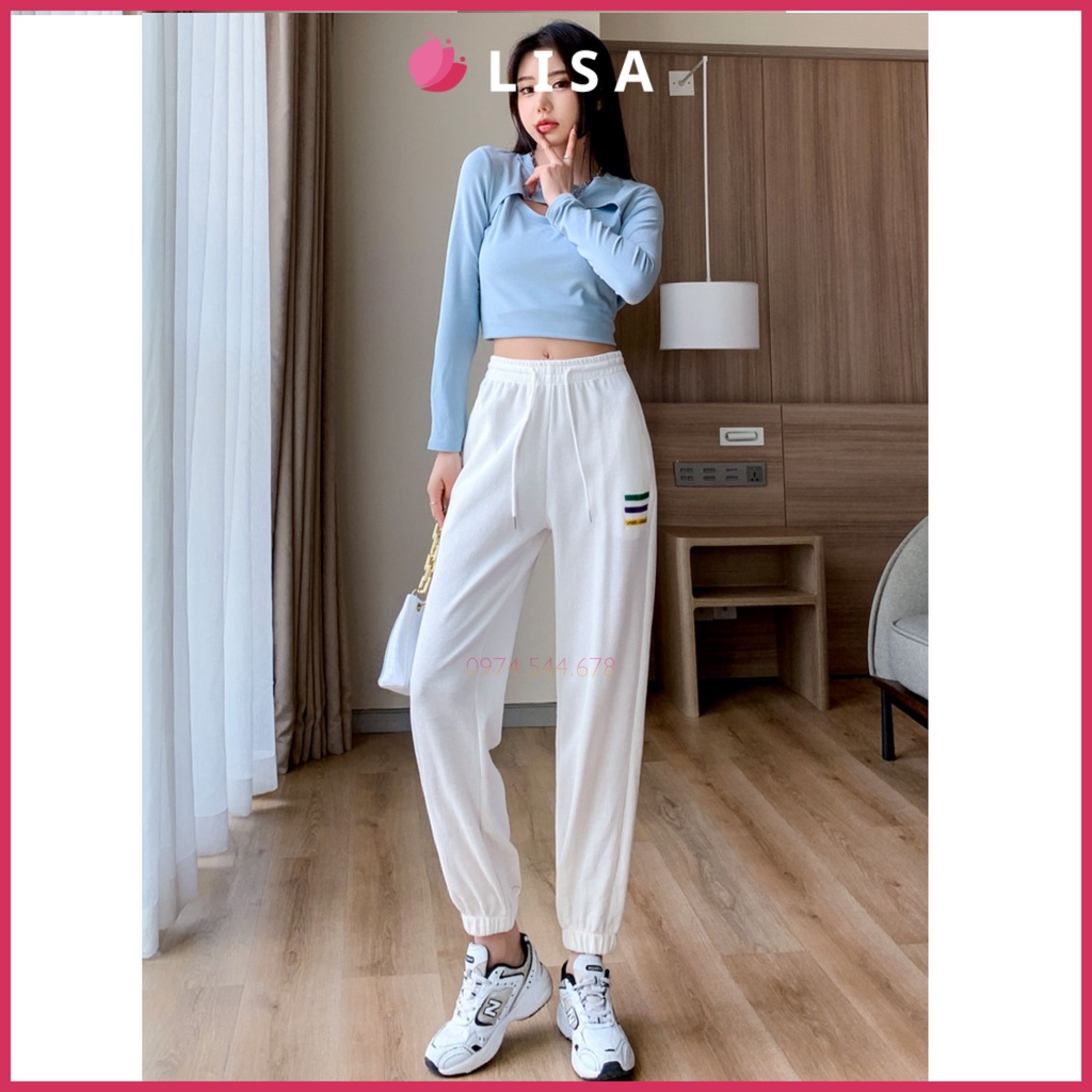 Quần Jogger Nữ, Quần Thể Thao Nữ Vải Nỉ Caro, Cạp Chun, Ống Bom Cá Tính, Lisa M73