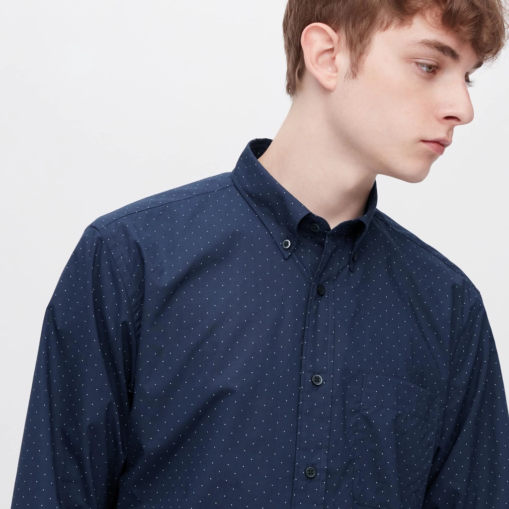 [Auth Uniqlo] Áo Sơ Mi Chấm Bi Cotton Mịn Dài Tay Nam Uniqlo - Nhật Bản