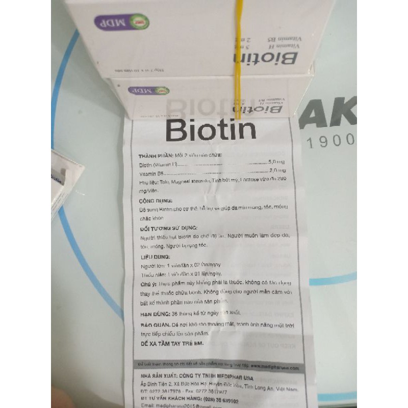 Biotin_ vitamin H chống rụng tóc, kiểm soát chất nhờn trên da hộp 20 viên