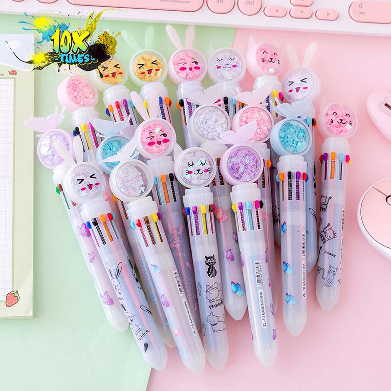Bút bi bấm 10 ngòi lấp lánh hoạt hình dễ thương cute viết bài, quà tặng bạn gái,quà tặng sinh nhật 10xtimes