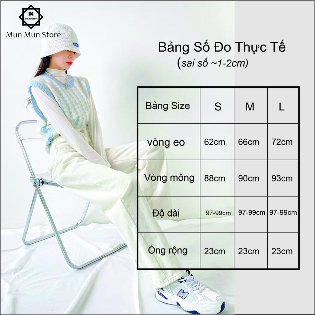 Quần Jean Ống Suông Rộng Màu Trắng Trơn Cơ Bản Cạp Lưng Cao Chất Jean Cao Cấp MunMunStore