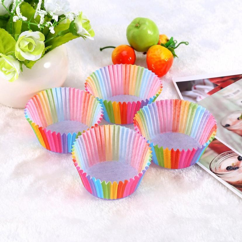 100 cái Cầu Vồng Màu Cupcake Liner Cupcake Giấy Baking Cup Muffin Trường Hợp Bánh Khuôn