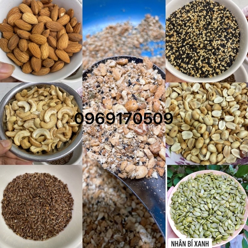 Hộp 500g muối vừng, lạc và hạt dinh dưỡng (hạnh nhân, điều, bí xanh, hạt lanh) hàng tự làm