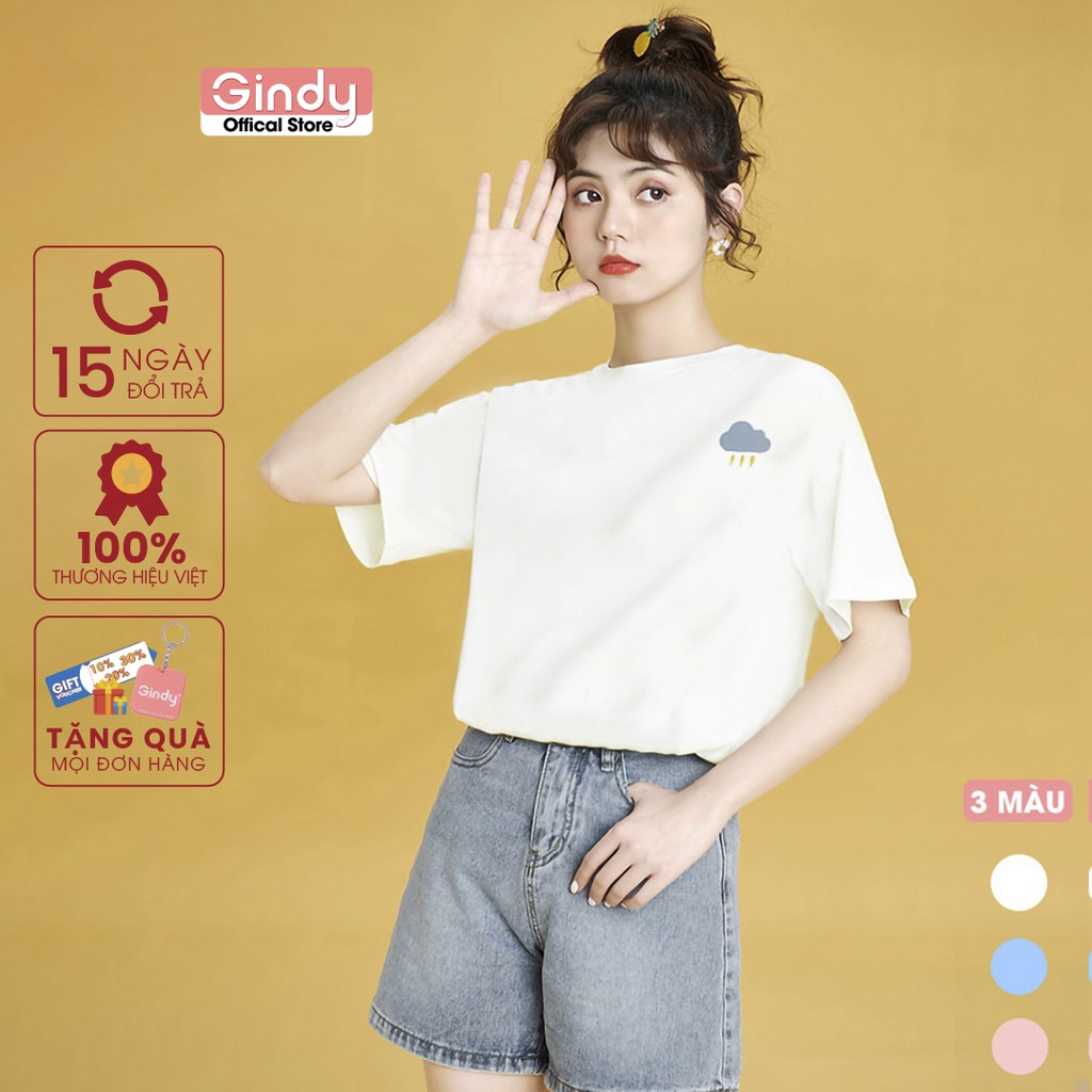 Áo phông nữ GINDY áo thun basic  họa tiết thời tiết cổ tròn dáng suông A20020