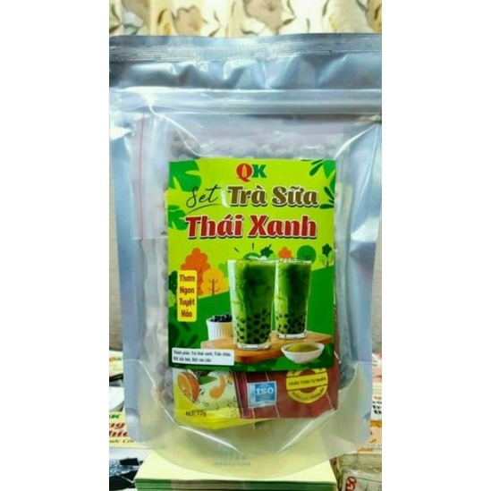Sét Trà Sữa Thái Xanh đầy đủ topping, nấu tại nhà an toàn chất lượng