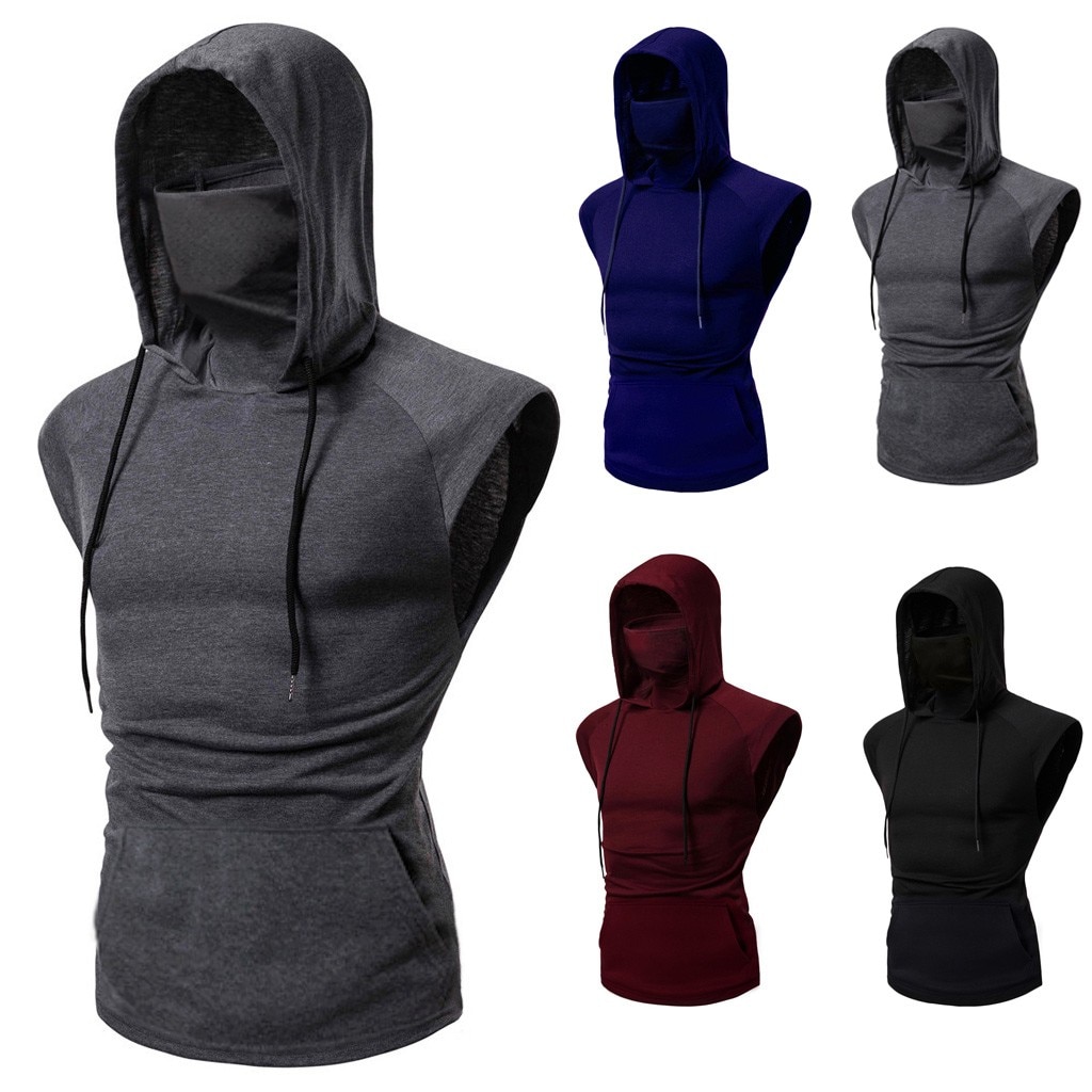 Áo Hoodie Không Tay In Hình Cơ Thể Người Tập Gym Cho Nam