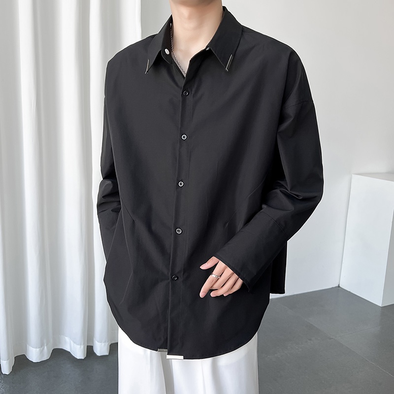 Áo Sơ Mi Nam Dài Tay Hai Lớp Cổ Rời Trang Trí Kim Loại Trang Trí Xây Dựng Tóc Mùa Xuân Thu