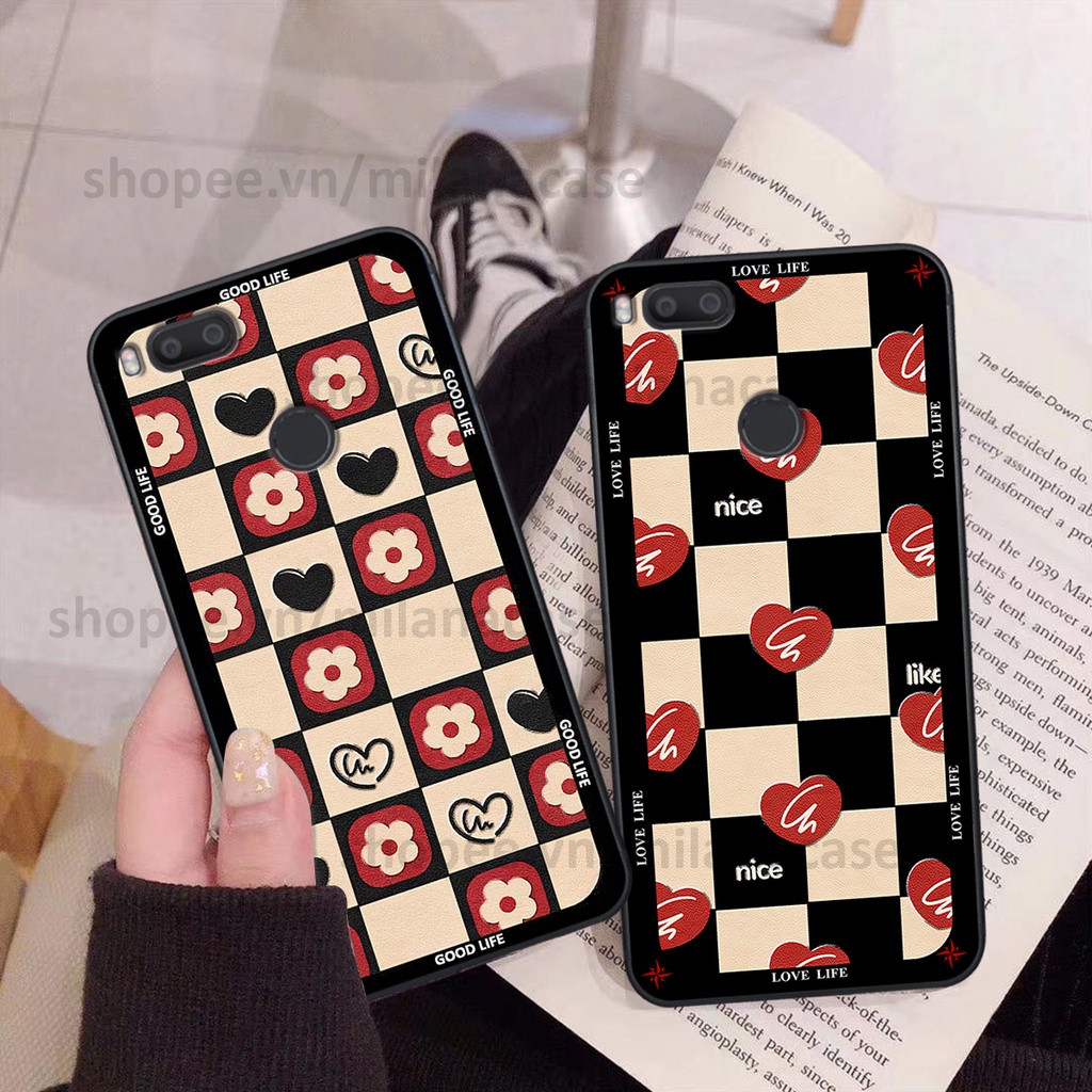 Ốp Xiaomi Mi A1 in hình caro trái tim siêu đẹp, siêu nét đầy phong cách cá tính