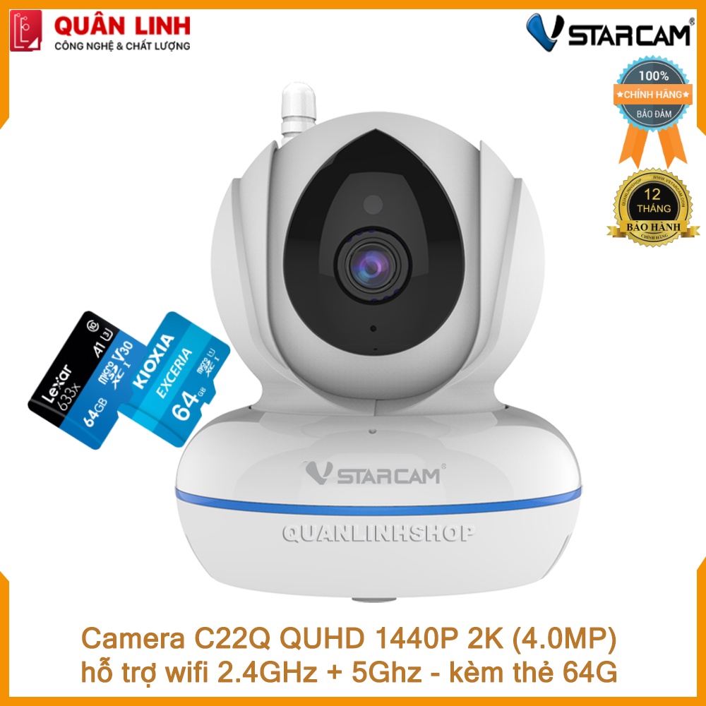 Camera giám sát IP wifi hồng ngoại ban đêm Vstarcam C22Q QUHD 1440P 4MP kèm thẻ 64GB