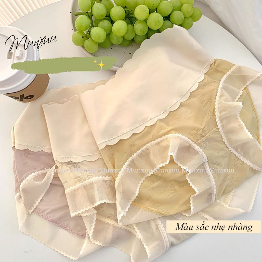 Quần lót nữ cạp cao hỗ trợ gen bụng thon gọn MUNXUU, vải ren gấm phối cạp su bản to định hình vòng eo - GB16