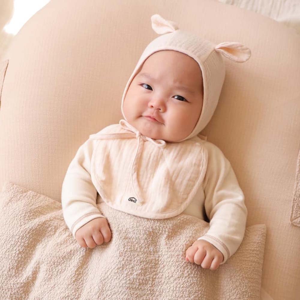 Set Mũ Yếm Tai Gấu Vải Bambo Vải Xô Thoáng Khí Siêu Xinh Cho Bé