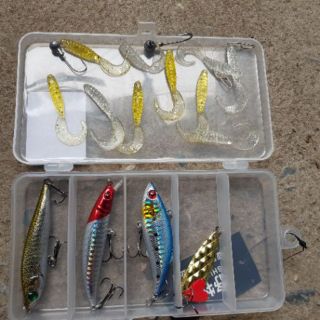 Combo mồi câu cá giả+ mồi mềm+ lưỡi câu lure câu sông, suối, biển...