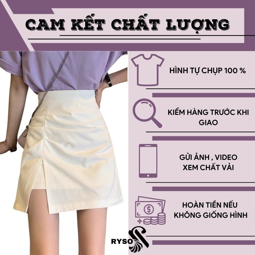 Chân váy chữ A xẻ nhúng RYSO FASHION dáng ngắn thanh lịch cao cấp có quần trong