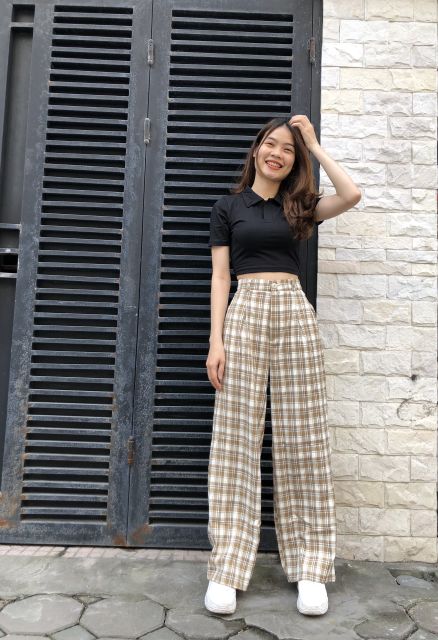 Quần kẻ caro Ulzzang ống rộng