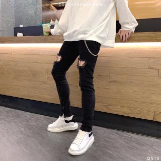 [ BÁN CHẠY NHẤT ] Quần jean rách gối zip gấu Q513