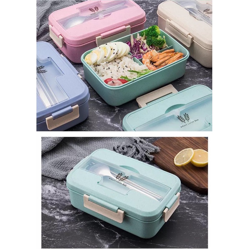 HỘP ĐỰNG CƠM WHEAT LUNCH BOX ( LÚA MẠCH ) 3 NGĂN KÈM ĐŨA THÌA CAO CẤP | BigBuy360 - bigbuy360.vn