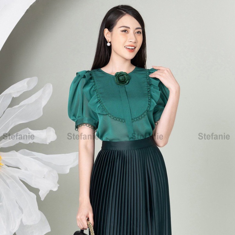Áo sơ mi công sở, áo sơ mi nữ, chất liệu tơ hàn mềm mịn, thời trang nữ, Steshop