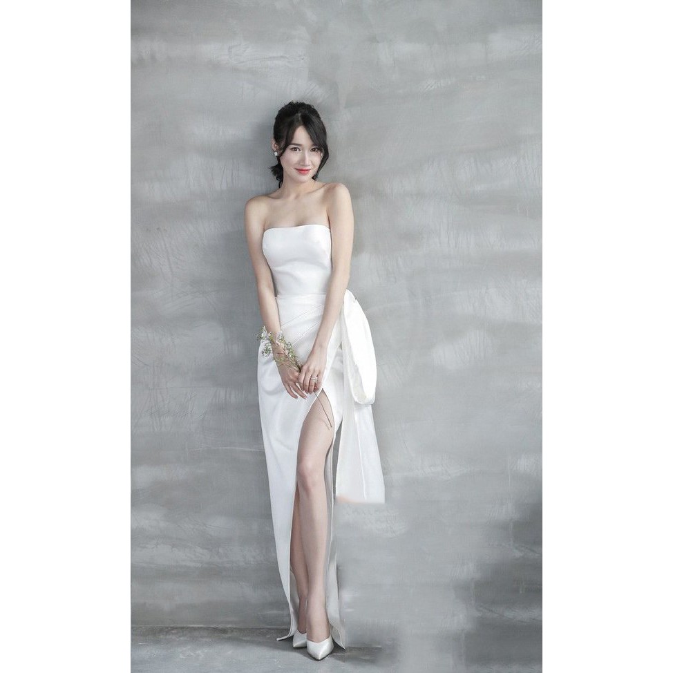 Đầm dạ hội kiểu cúp ngực nơ chéo tà (HÀNG CAO CẤP) kèm ảnh thật