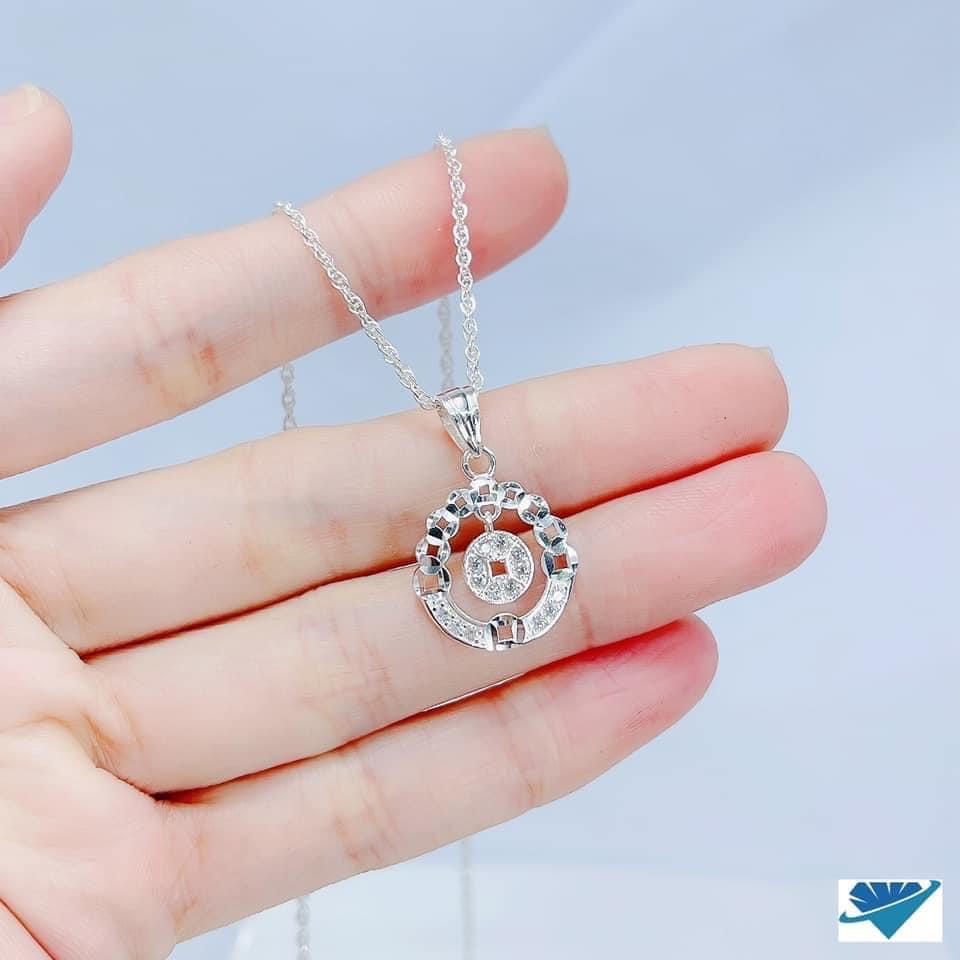Dây chuyền mặt kim tiền đính đá nhỏ chiêu tài lộc chuẩn bạc ta - Kho sỉ bạc Nhất Linh