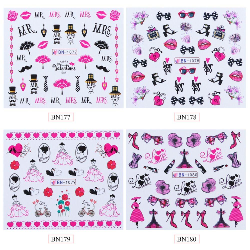 Set 12 Hình Dán Trang Trí Móng Tay DIY Họa Tiết Trái Tim Đẹp Mắt