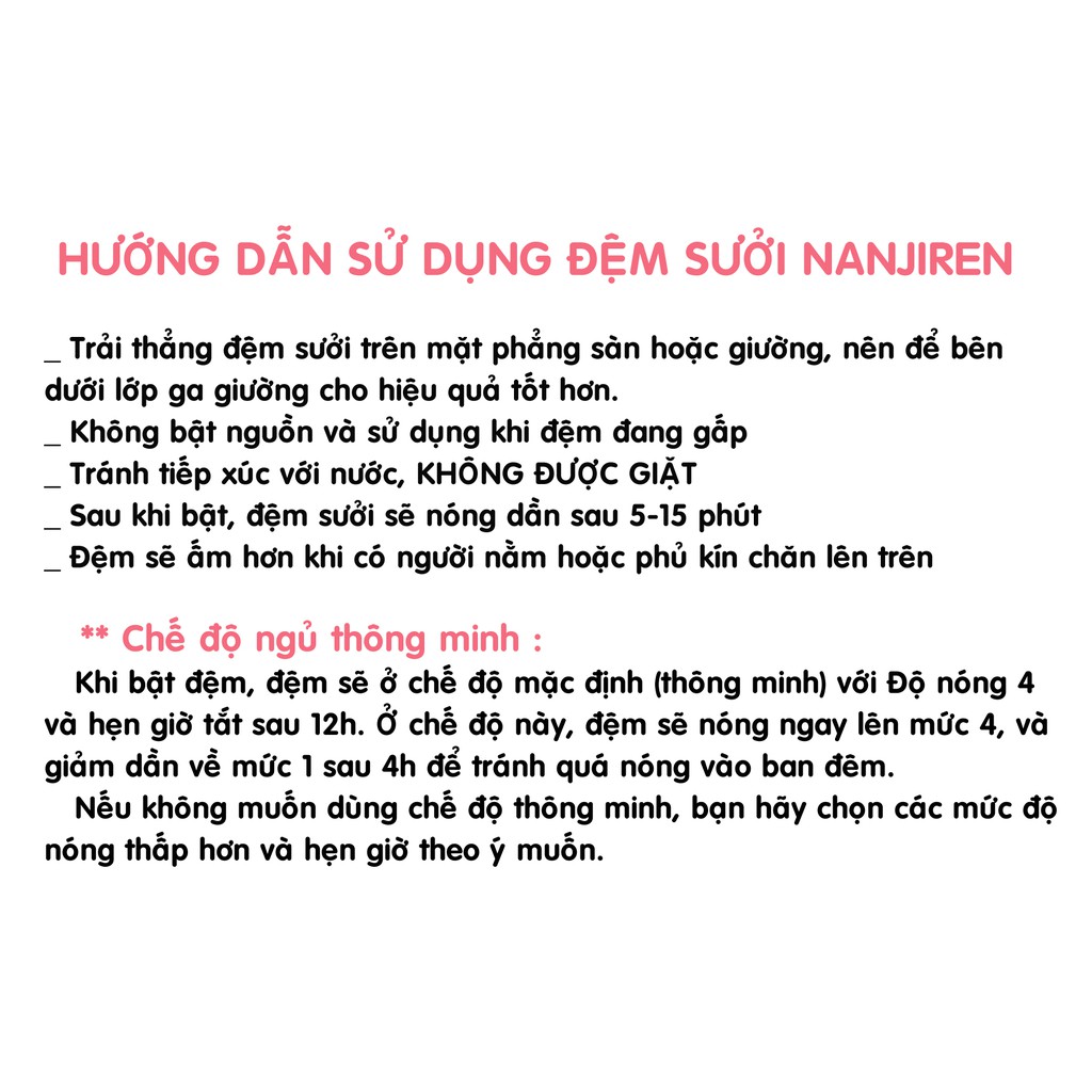 Đệm sưởi chính hãng NANJIREN loại to dày kín giường - Hàng Trung Quốc nội địa - CÓ SẴN