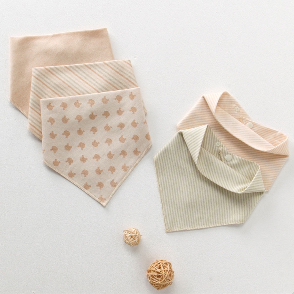 [CAO CẤP]Khăn yếm tam giác cotton hữu cơ tự nhiên 100% an toàn cho bé thấm hút tốt, yếm dãi 2 cúc bấm
